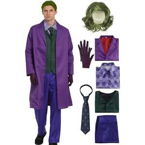 Purple Suit  Halloween Joker Costume Set Gloves Wig Jacket  Cosplay Comic Con